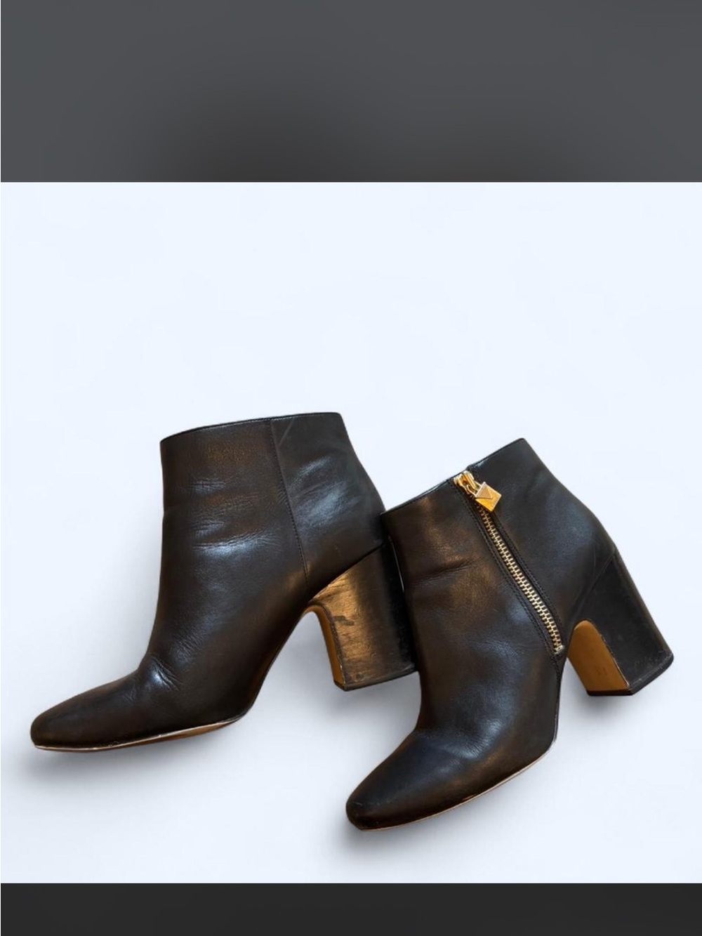 Michael Kors Black Leather Ankle Boots with Gold Lock Zipper - Picture 2 of 2